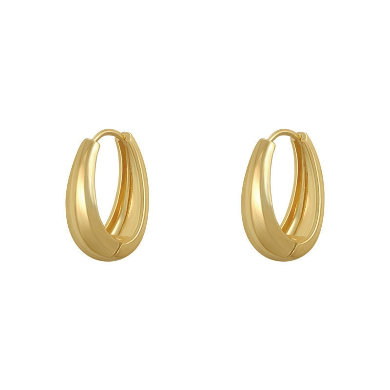 Women Copper Smooth Metal Hoop Earrings