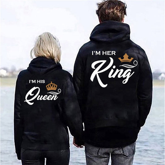 King Queen Letter Hoody  Women's Clothing Her King His Queen