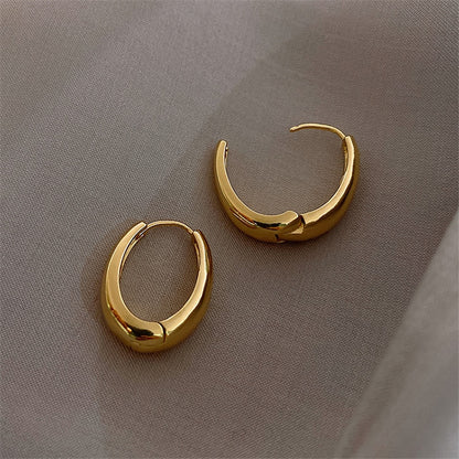 Women Copper Smooth Metal Hoop Earrings