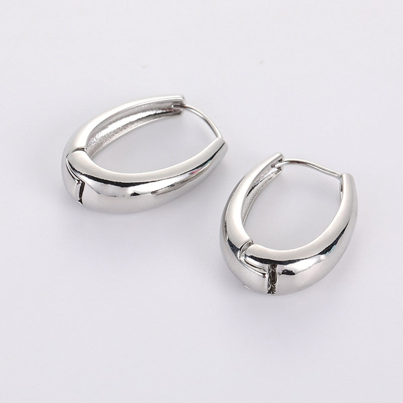 Women Copper Smooth Metal Hoop Earrings