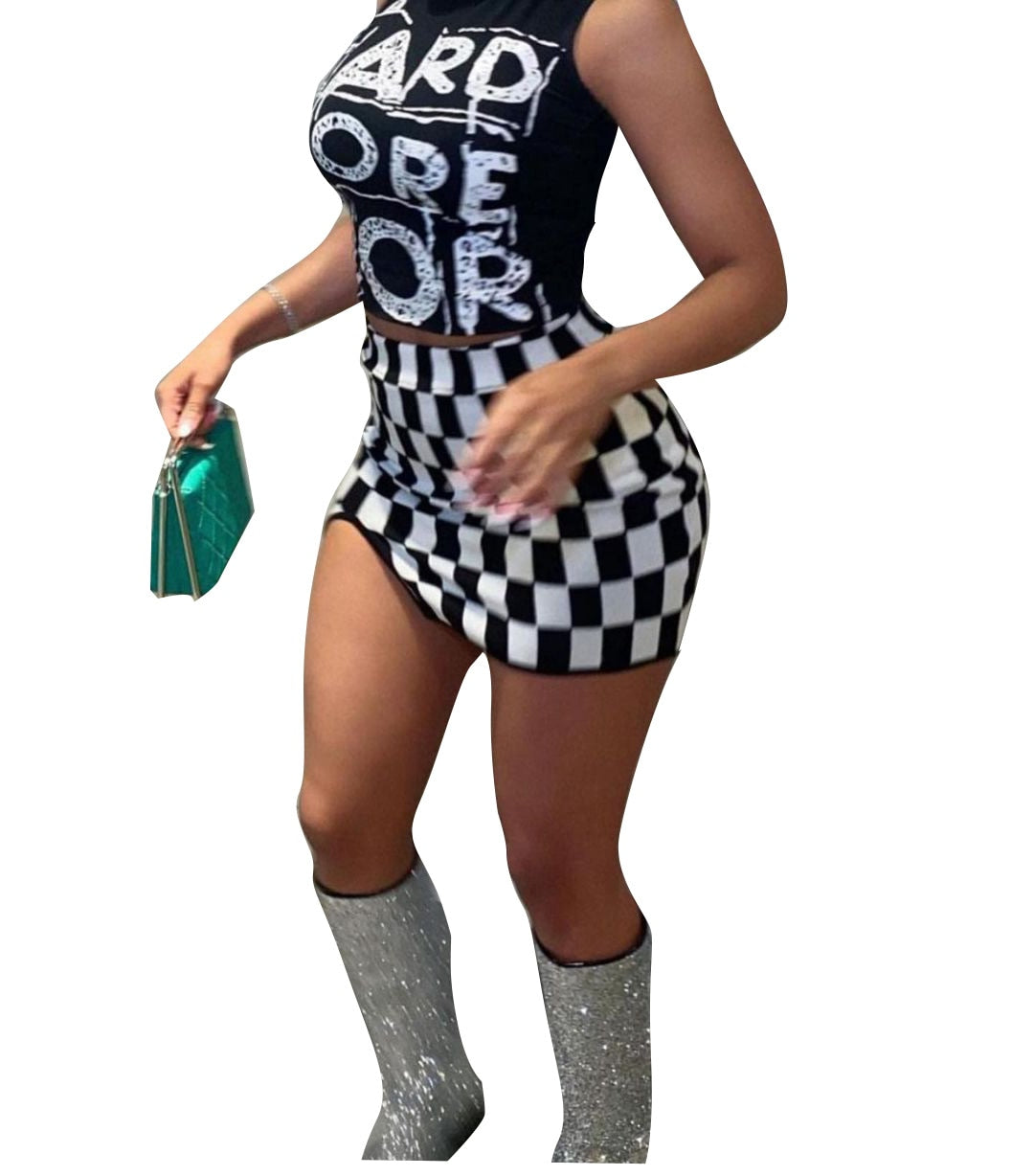 Checkerboard Printed  For Women 2 Piece Set