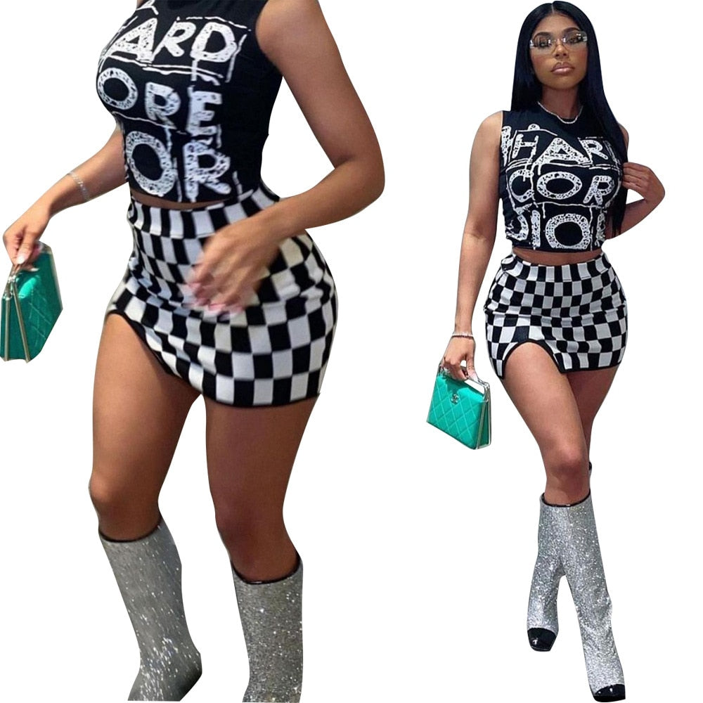 Checkerboard Printed  For Women 2 Piece Set