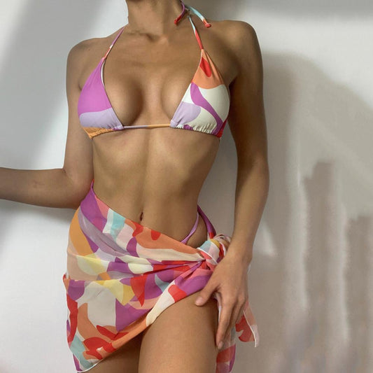 Stylish 3-Piece Swimsuit Set with Flirty Skirt