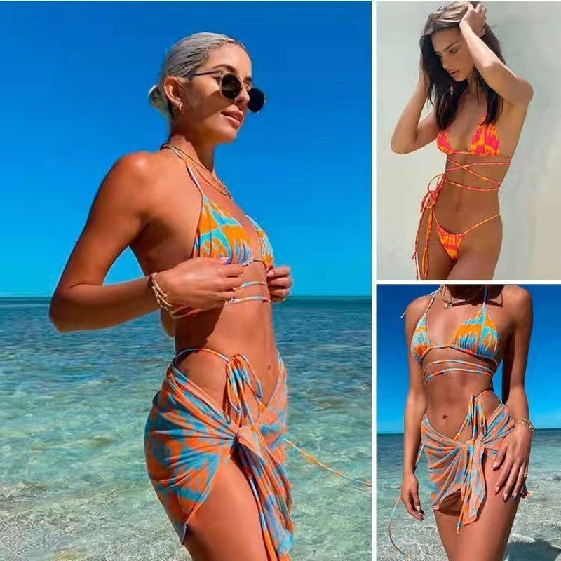 Trendy Y2K Print Swimsuit Set